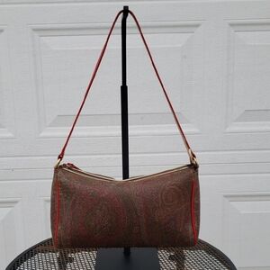 Etro Womens Paisley Leather PVC Shoulder Bag Brown Classic Old Money Y2K